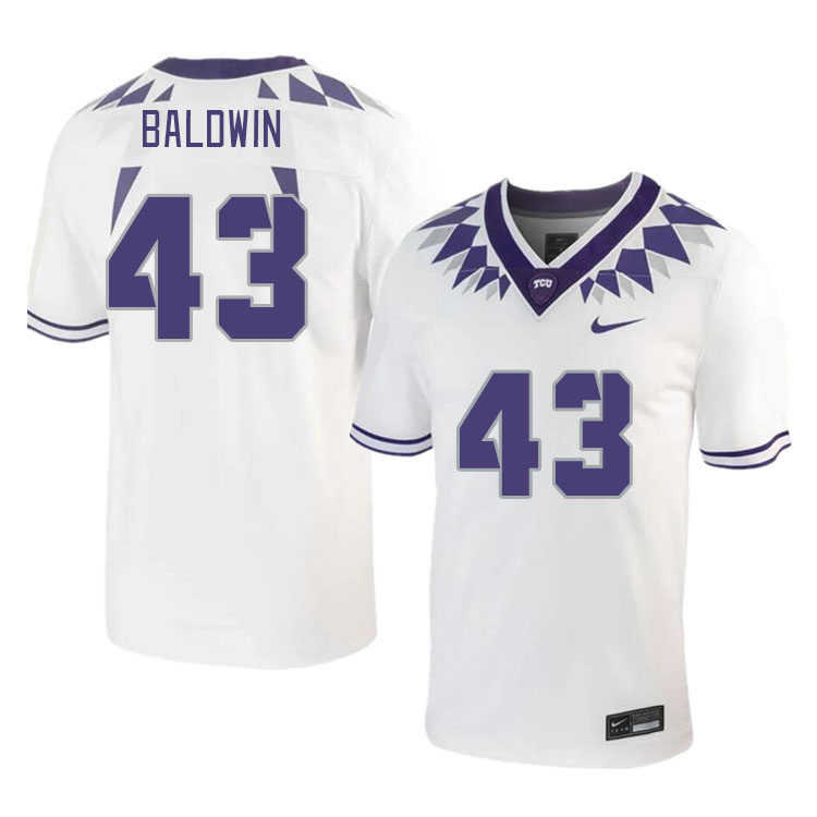 Men #43 Blake Baldwin TCU Horned Frogs 2023 College Footbal Jerseys Stitched-White - Click Image to Close